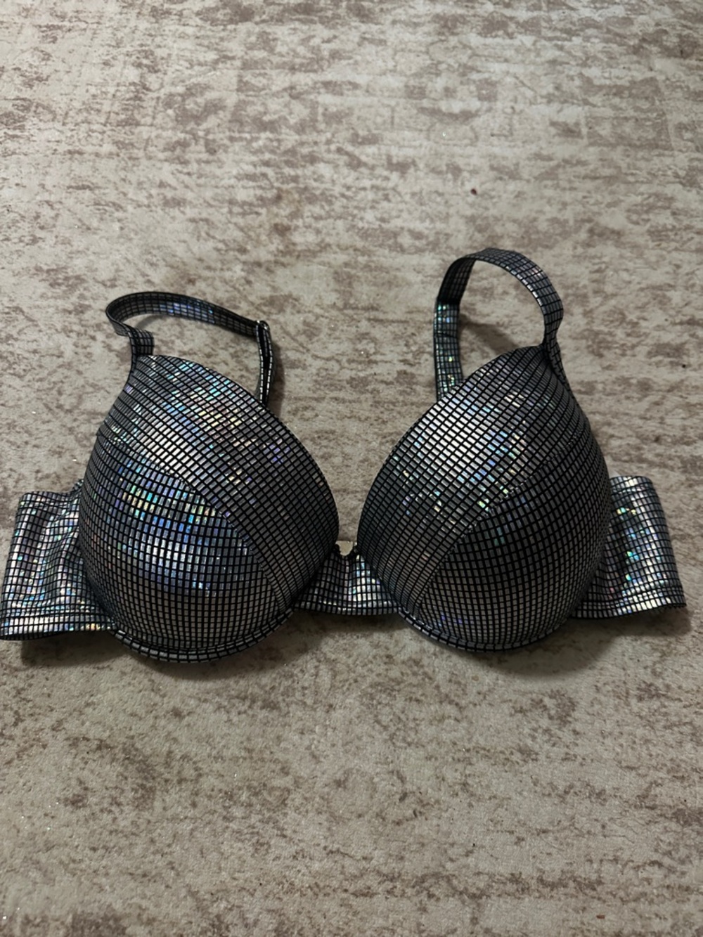 SHEIN Black Holographic Grid Bikini Top